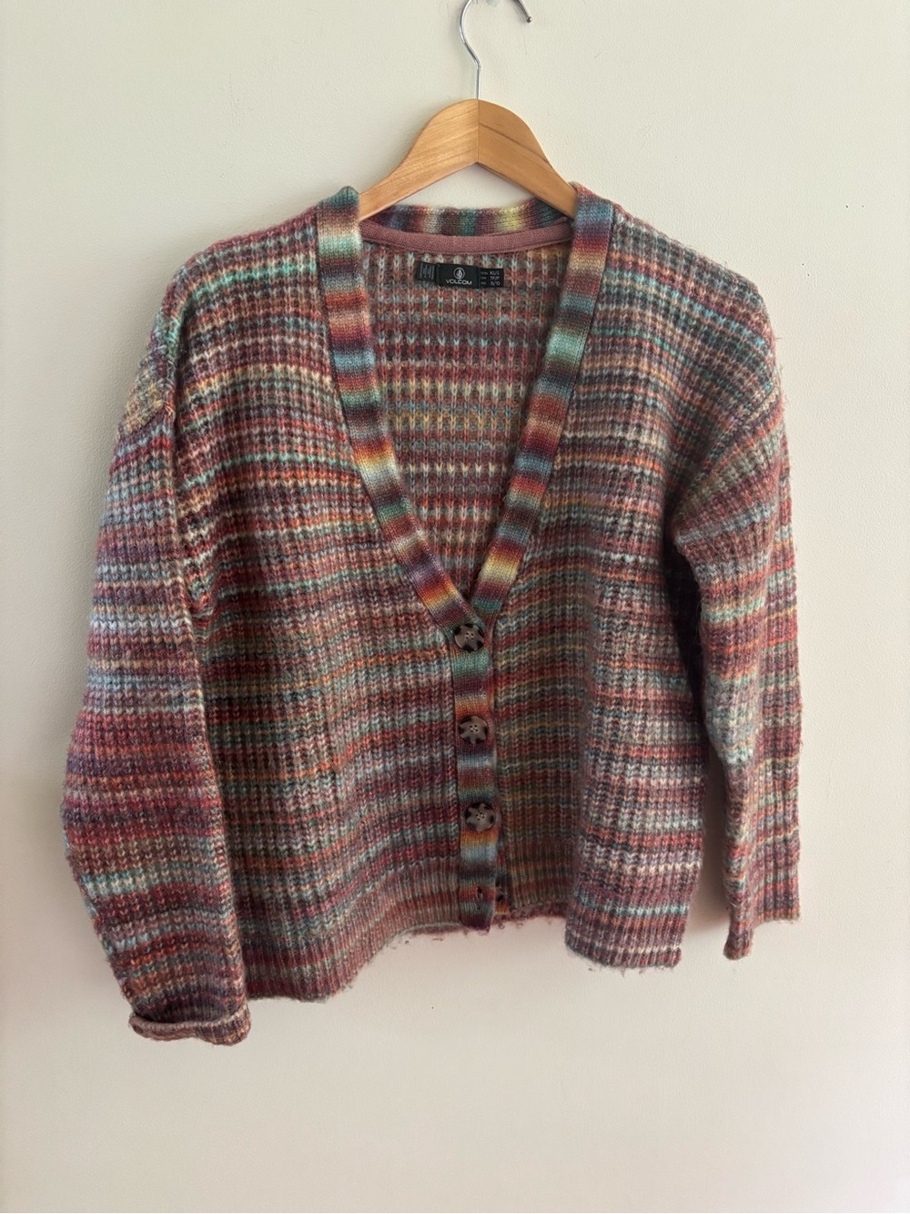 Volcom Multicolor Striped V-Neck Button Cardigan